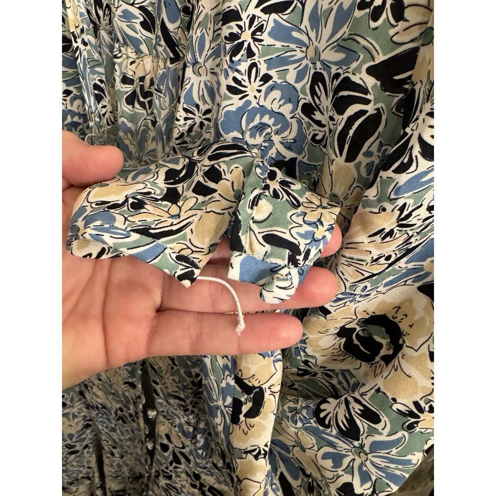 Veronica Beard 14 Riggins Dress Mini Shift Blue Silk Floral V Neck Long Sleeves - Picture 4 of 10